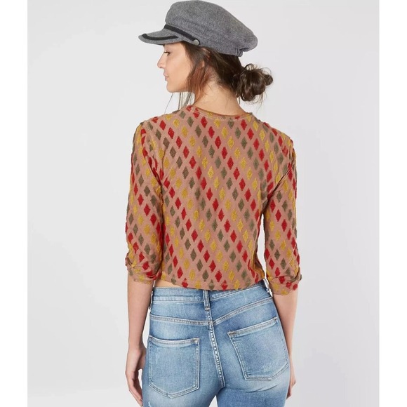 NWT Free People Magic Carpet Cropped‎ Top Multicolor Diamonds Women's Large - Picture 3 of 8